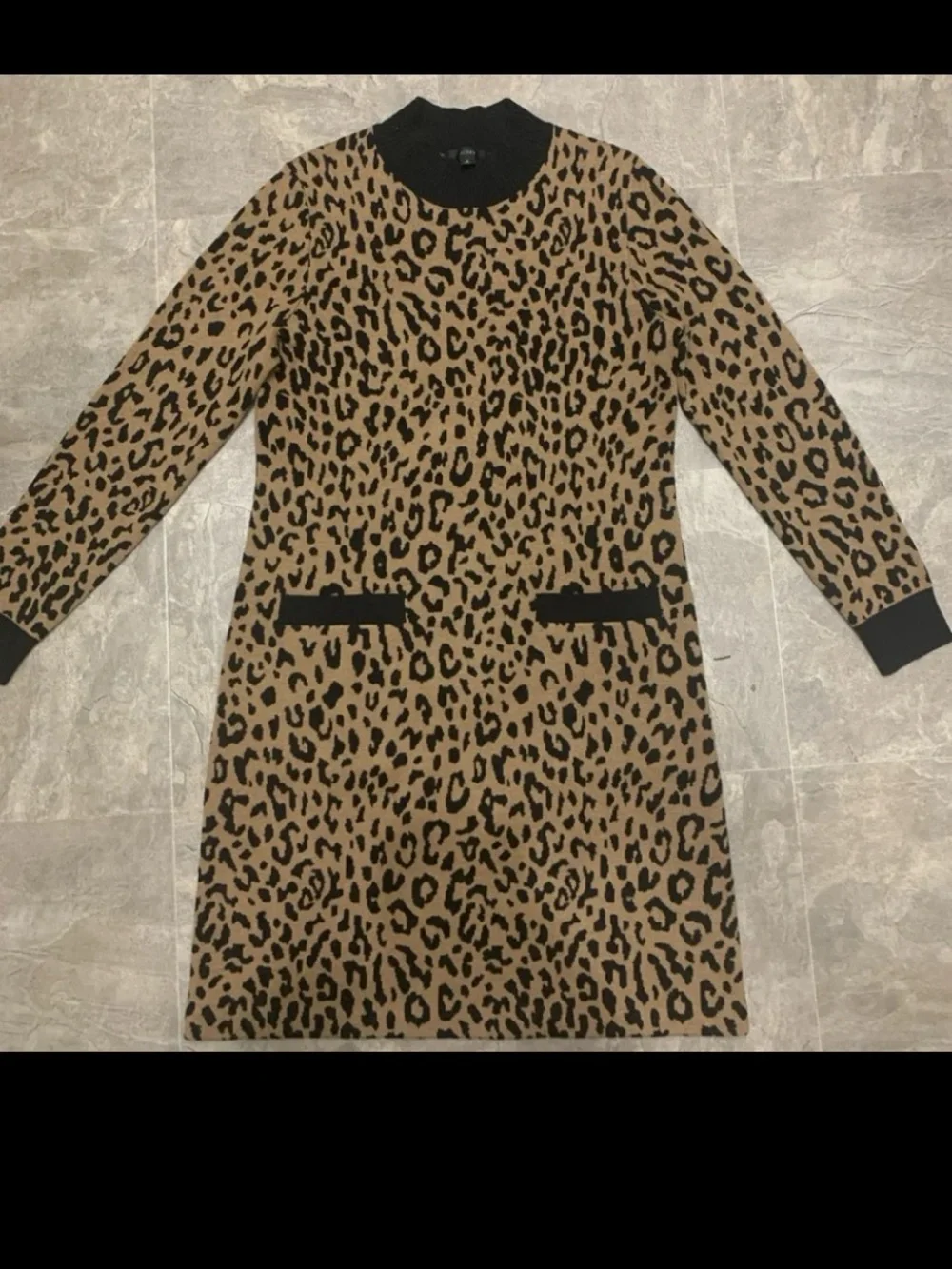 J. Crew Leopard Print Long Sleeve Shift Dress - Black & Tan